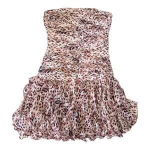 Silk Culture Strapless Ruffled Leopard Print Mini Dress - Pink & Black